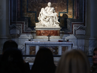 Pieta is seen at Saint Peter's Basilica in Vatican on March 27, 2024. (