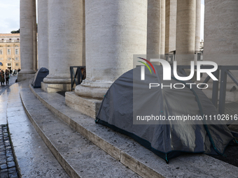 Tents are seen near the Saint Peter's Square in Vatican on March 27, 2024. (