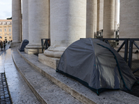 Tents are seen near the Saint Peter's Square in Vatican on March 27, 2024. (