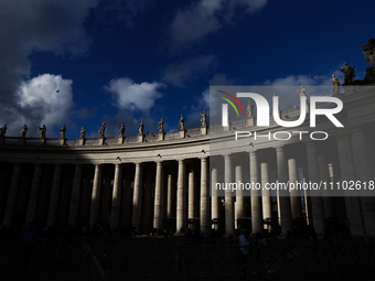 A view of columns at Saint Peter's Square in Vatican on March 27, 2024. (