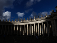A view of columns at Saint Peter's Square in Vatican on March 27, 2024. (