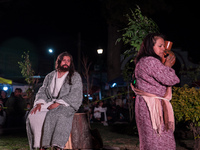 A person representing Jesus Christ is participating in the 58th reenactment of the apprehension of Christ in Santa Anna Chiautempan, Mexico,...