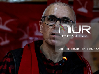 Omar Abdullah, Vice-President of the Jammu Kashmir National Conference and former Chief Minister of J&K, is speaking to a gathering of worke...