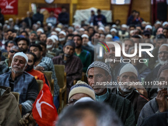 Workers are listening as Jammu Kashmir National Conference Vice-President and Former J&K Chief Minister Omar Abdullah speaks to a gathering...