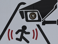 EDMONTON, CANADA - MARCH 28:
CCTV in operation sign, on March 28, 2024, in Edmonton, Alberta, Canada. (