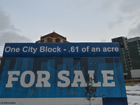 EDMONTON, CANADA - MARCH 28:
A sign FOR SALE seen in downtown Edmonton, on March 28, 2024, in Edmonton, Alberta, Canada. (