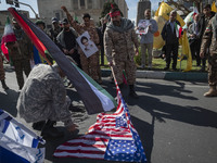 Members of the Islamic Revolutionary Guard Corps (IRGC) are preparing flags of Israel and the U.S. to be set on fire during a funeral for me...