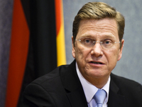 German Foreign Minister Guido Westerwelle talks to the media during the EU Foreign Affairs council  in Luxembourg on 2010-04-26   Guido West...