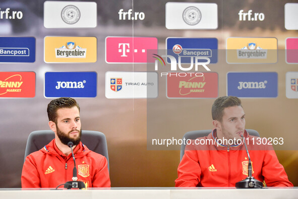 Nacho Fernandez of Spain National Team L and Jorge Resurrecion Merodio (Koke) of Spain National Team R during the press conference before th...