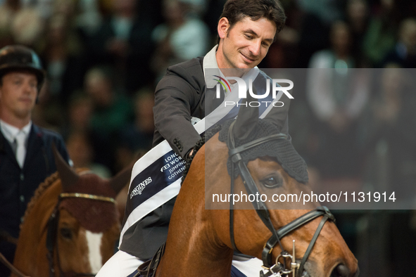 Swiss horse jumper Steve Guerdat, riding Corbinian, defended his FEI World Cup title at the 2016 Gothenburg Horse Show in Scandinavium Arena...