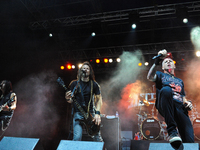 Kyle Sanders ( C ) and Chad Gray (R) with Hellyeah perform during River City Rockfest at the AT&T Center on May 24, 2014 in San Antonio, Tex...