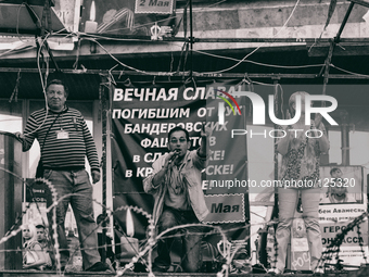 Ukraine - Kyiv - 07 May 2014 - Soldier of the new people's army guarding check point on Maidan place in Kiev. (