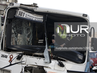 Bus crashes into crowd on Nevsky prospect, 22 injured, in St Petersburg, Russia, on June 3, 2014. (
