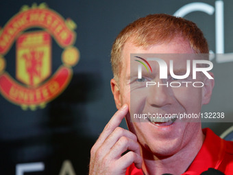Makati, Philippines - Former Manchester United player Paul Scholes smiles during a press conference in Makati on June 6, 2014. Together with...
