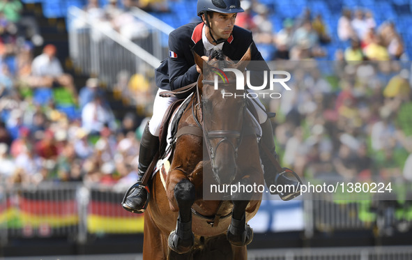 Astier Nicolas of France competes during the equestrian eventing team jumping final at the 2016 Rio Olympic Games in Rio de Janeiro, Brazil,...
