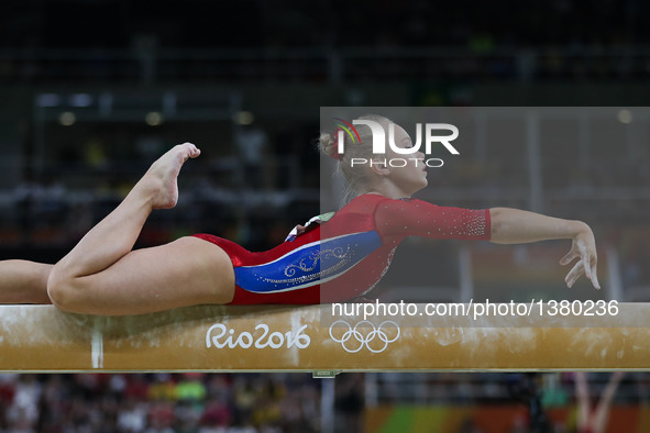 Angelina Melnikova of Russia competes during a balance beam event of women's team final of Artistic Gymnasitcs at the 2016 Rio Olympic Games...