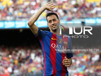 Sergio Busquets during the presentation of the Barcelona team 2016-17, held in the Camp Nou stadium, on august 10, 2016. (