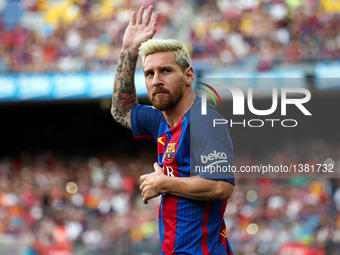Lionel Messi during the presentation of the Barcelona team 2016-17, held in the Camp Nou stadium, on august 10, 2016.(