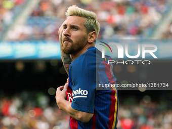 Lionel Messi during the presentation of the Barcelona team 2016-17, held in the Camp Nou stadium, on august 10, 2016.(
