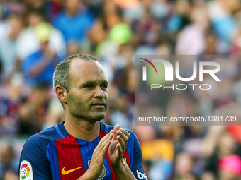Andres Iniesta during the presentation of the Barcelona team 2016-17, held in the Camp Nou stadium, on august 10, 2016.(