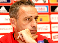 Olympiaco's Portuguese head coach Paulo Bento during the press conference of UEFA Europa League match between FC Olympiacos and FC Arouca at...