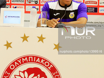 Arouca's Angolan head coach Lito Vidigal during the press conference of UEFA Europa League match between FC Olympiacos and FC Arouca at Geor...