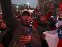 celebration in Santiago de Chile against the triumph Plattform against Australia in the World Cup of Brazil. was mounted on a giant screen o...