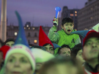 celebration in Santiago de Chile against the triumph Plattform against Australia in the World Cup of Brazil. was mounted on a giant screen o...