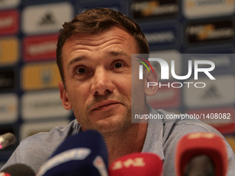 Former forward of FC Dynamo Kyiv and Ukrainian national football team Andriy Shevchenko during the press conference as Head coach of the Nat...