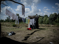 A general view of makeshift refugee camp on the Serbian side of the border with Hungary near the town of Horgos on August 12, 2016. (
