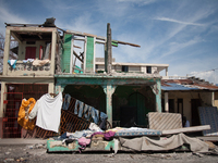 A damaged house in town of Les Cayes, Haiti, on October 9, 2016.The number of people killed in Haiti by Hurricane Matthew hit 1,000 people o...