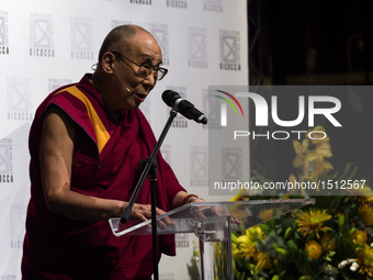 Dalai Lama during the ceremony for honorary citizenship, during the meeting organized by the University Bicocca to the Arcimboldi theater on...