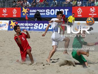 Sopot , Poland 27th June 2014 Euro Beach Soccer League tournament in Sopot.
Game between Portugal and Netherlands.
Jordan Santos (5) in acti...