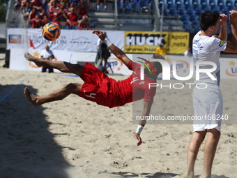 Sopot , Poland 27th June 2014 Euro Beach Soccer League tournament in Sopot.
Game between Portugal and Netherlands.
Bruno Torres (4) in actio...