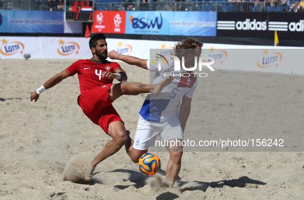 Sopot , Poland 27th June 2014 Euro Beach Soccer League tournament in Sopot.
Game between Portugal and Netherlands.
Bruno Torres (4) in actio...