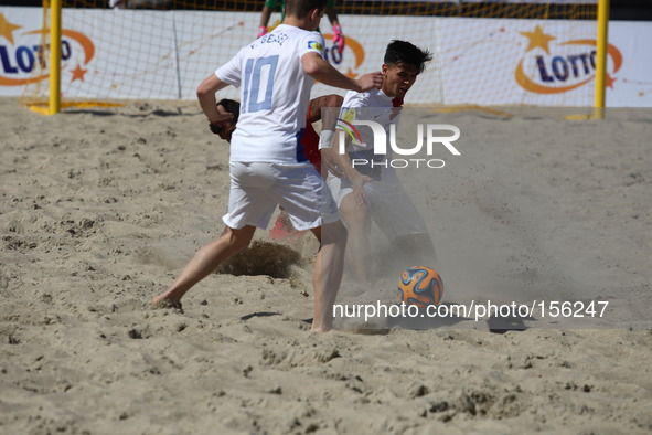 Sopot , Poland 27th June 2014 Euro Beach Soccer League tournament in Sopot.
Game between Portugal and Netherlands.
Matthijs van Gessel (10)...