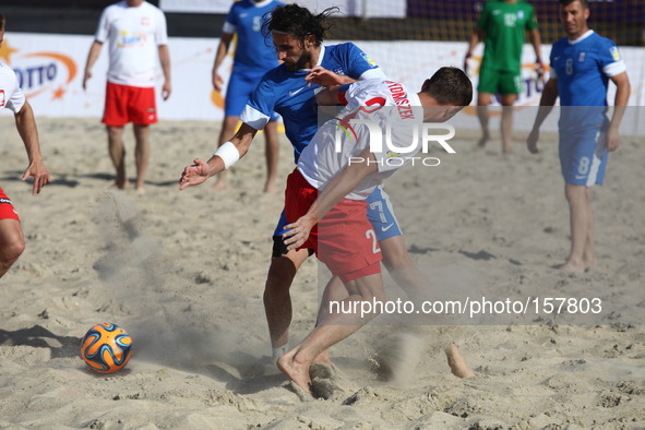 Sopot , Poland 27th June 2014 Euro Beach Soccer League tournament in Sopot.
Game between Poland and Greece.
Tomasz Wydmuszek (2) in action d...
