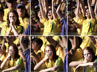 Girl reacts to the last penalty shootout at the match #49 of the 2014 World Cup, between Brasil and Chile for the Round of 16, this saturday...