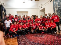 back selection Chilean  after his loss to Brazil in the world cup 2014,  were received by President Michelle Bachelet in the palace of the c...