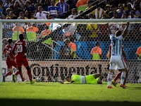 Angel Di Maria scores for Argentina in the extra Time of the match #55, for the Round of 16 of the 2014 World Cup, between Argentina and Swi...