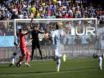 Josip Drmic (19) shoots close to Argentina's goal at the second half of the match #55, for the Round of 16 of the 2014 World Cup, between Ar...
