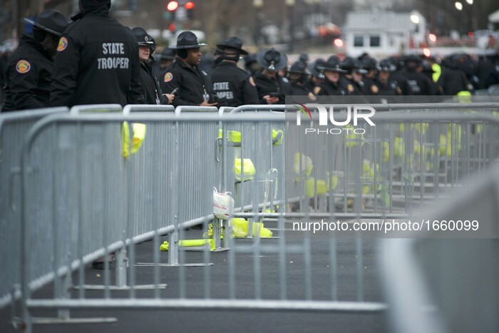 Police officers during the inauguration of President-elect Donald Trump January 20, 2017 in Washington, DC. Donald Trump was sworn in as the...