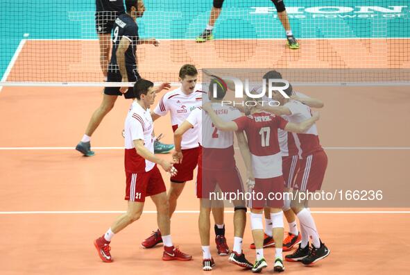 Gdansk, Poland 4th, July 2014 Poland faces Iran in the FIVB Volleyball World League game in Gdansk at ERGO Arena sports hall.
Polish team re...