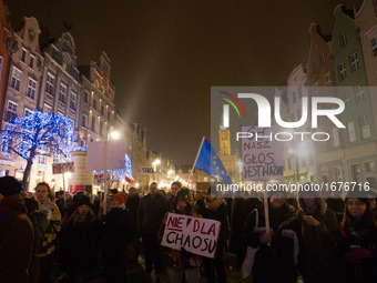 Students are seen protesting current government policies and lack of democratic accountability in 25 January, 2017 in Gdansk. (