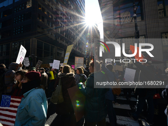 Thousands protest outside as President Donald Trump arrives to address the GOP Retreat in Philadelphia, PA, on January 26th, 2017. Republica...