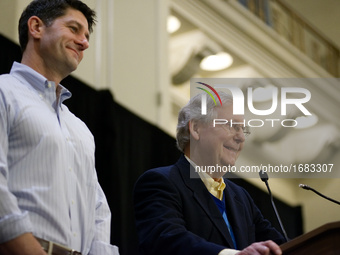 Speaker of the House Paul Ryan and Senate Majority Leader Mitch McConnell at a press conference during the January 26th, 2017 GOP Retreat in...