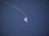 Puffs of smoke int he sky signal two successful interception by the Iron Dome anti-missile system over the sky of Sderot
on July 10th, 2014,...