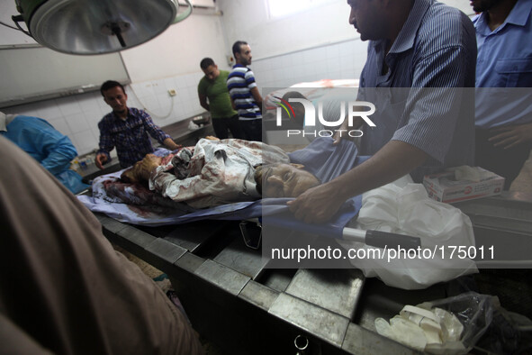 Photos from inside the Shifa Hospital for the martyrs were killed in the Shojae'ya east of Gaza City, on July 12, 2014. 