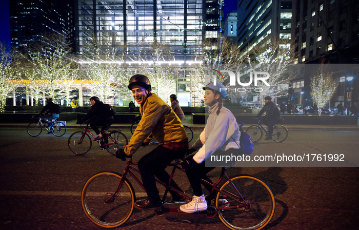 Cyclist participate in a bike ride through Center City and University City, Philadelphia, PA, on Feb. 17, 2017. The cyclist rode in protest...