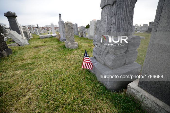 Headstones are seen laying flat at Han Nebo Jewish Cemetery in Northwest Philadelphia, PA, on Feb. 27, 2017. Over the weekend hundreds of he...